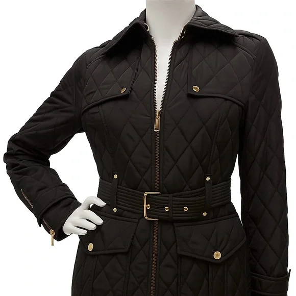 MICHAEL Michael Kors Black Quilted Belted Jacket | Gold Hardware | Size S (NWOT) - Picture 4 of 12